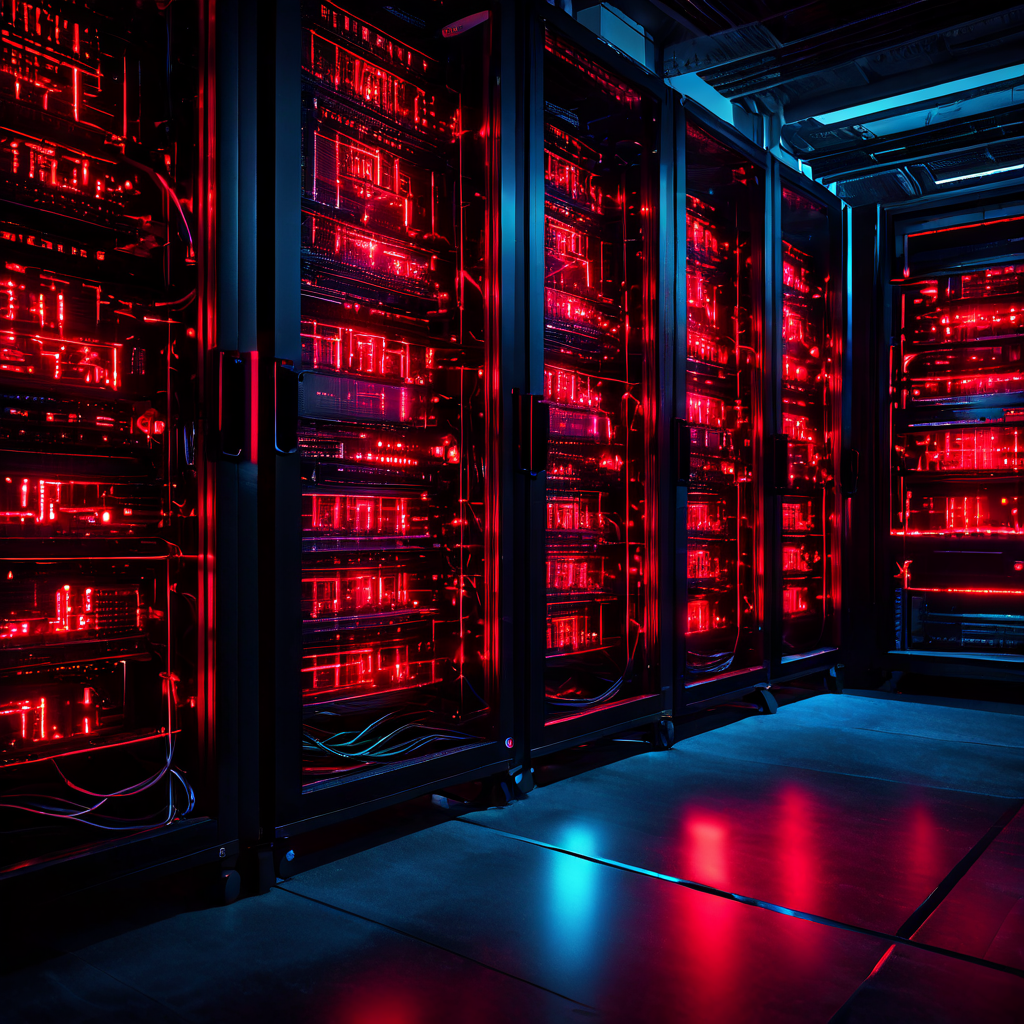 디지털 서버 랙의 적색 경고등이 점등된 가운데 실시간 데이터 스트림이 공중에 멈추고 여러 모니터에 조각난 오류 코드가 깜빡이는 시스템 장애 상황을 묘사한 이미지입니다.