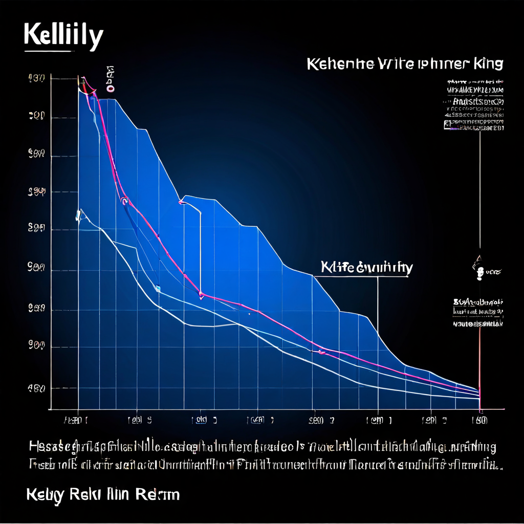 기대 수익이 상승하는 곡선과 파산 위험이 급격히 하락하는 곡선이 켈리 기준점에서 연결되며 최적의 투자 비중을 설명하는 재무 분석 그래프입니다.