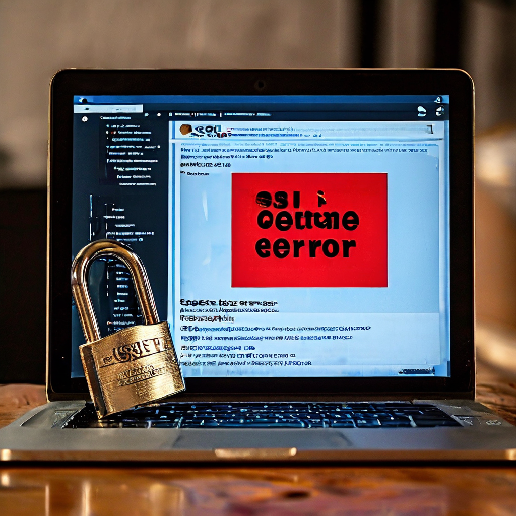 빨간색 경고 문구와 깨진 자물쇠 아이콘이 있는 컴퓨터 화면이 표시된 모습이다.