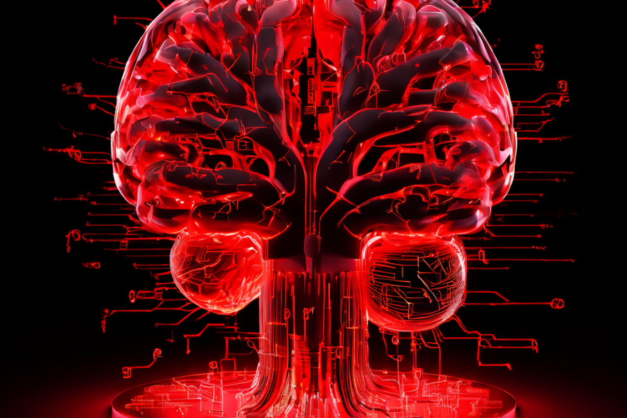 신뢰할 수 없는 시뮬레이션 결과를 상징하는 빨간색 물음표와 오류 심볼이 깜빡이는 디지털 뇌 스캔 이미지로, 데이터 손상과 예측 불가능성을 시각적으로 표현하고 있습니다.