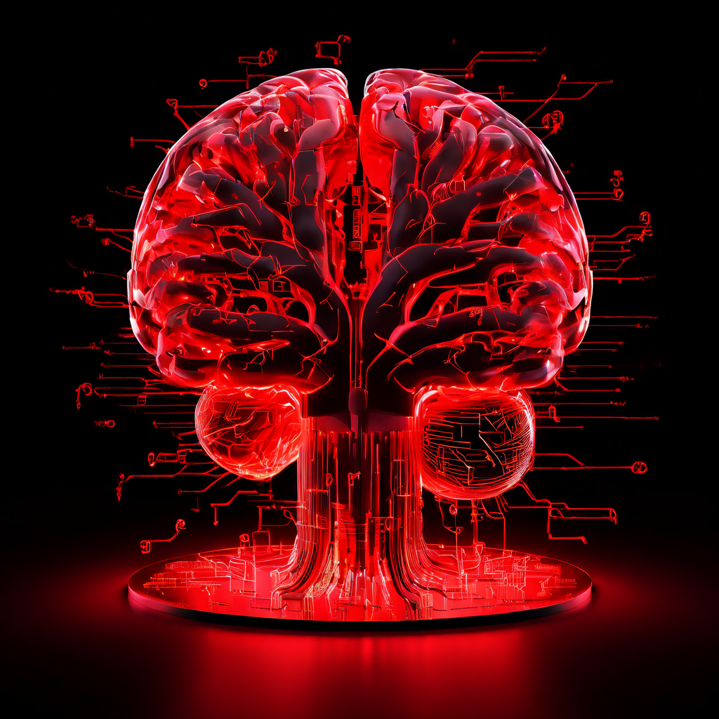 신뢰할 수 없는 시뮬레이션 결과를 상징하는 빨간색 물음표와 오류 심볼이 깜빡이는 디지털 뇌 스캔 이미지로, 데이터 손상과 예측 불가능성을 시각적으로 표현하고 있습니다.