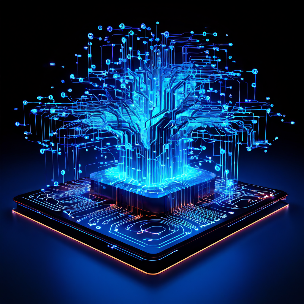 디지털 금융 엔진의 핵심 구조를 시각화한 이미지로, 실시간 주문서 데이터 흐름과 수수료 계산 알고리즘이 복잡하게 연결된 데이터 경로와 빛나는 연산 구조를 나타냅니다.