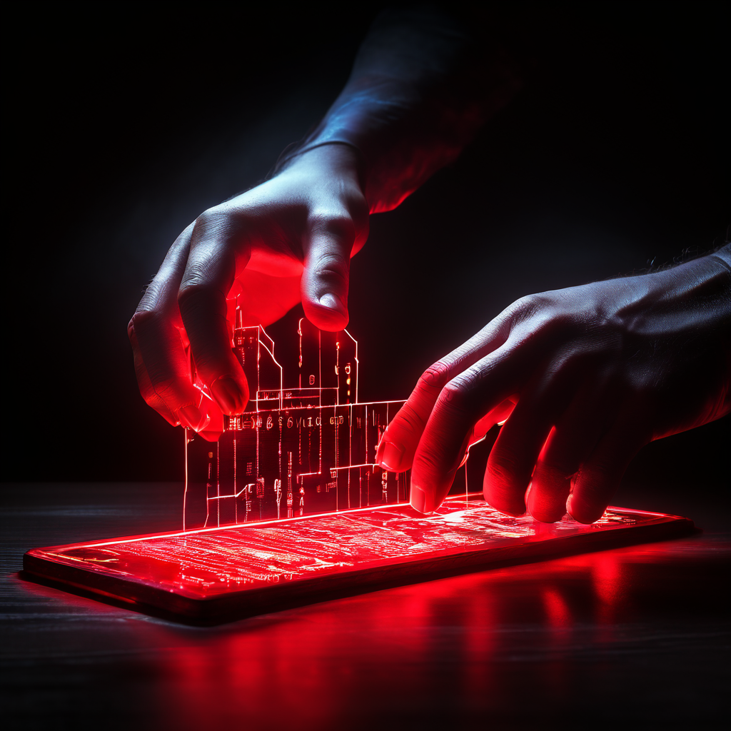 확정된 금융 거래 기록을 유령 같은 손이 조작하려는 순간, 빛나는 디지털 원장에 붉은 균열이 생기는 모습으로 블록체인 기술의 불변성과 보안 위협을 상징적으로 표현한 이미지입니다.