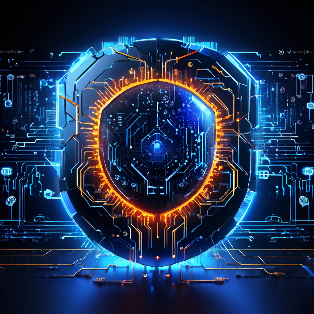 사이버 공격으로 인해 균열이 가는 디지털 방패와 진화하는 데이터 추출 바이러스, 복잡한 위협 모델 다이어그램이 함께 표현된 디지털 보안 위협 개념을 시각화한 이미지입니다.