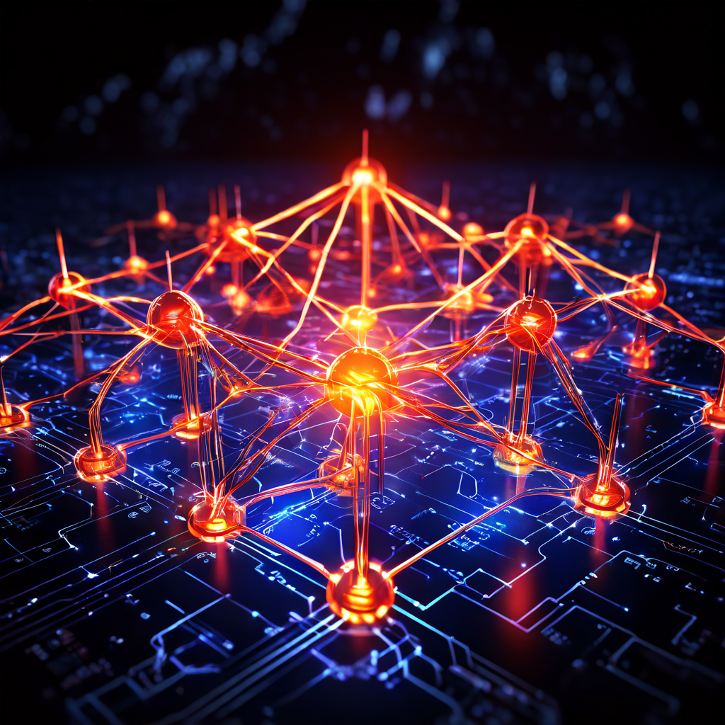 다양한 출처로부터 강화된 안정성을 상징하는 여러 겹의 견고한 지지대가 하나의 중심 노드로 모여드는 빛나는 네트워크 연결점을 묘사한 이미지입니다.