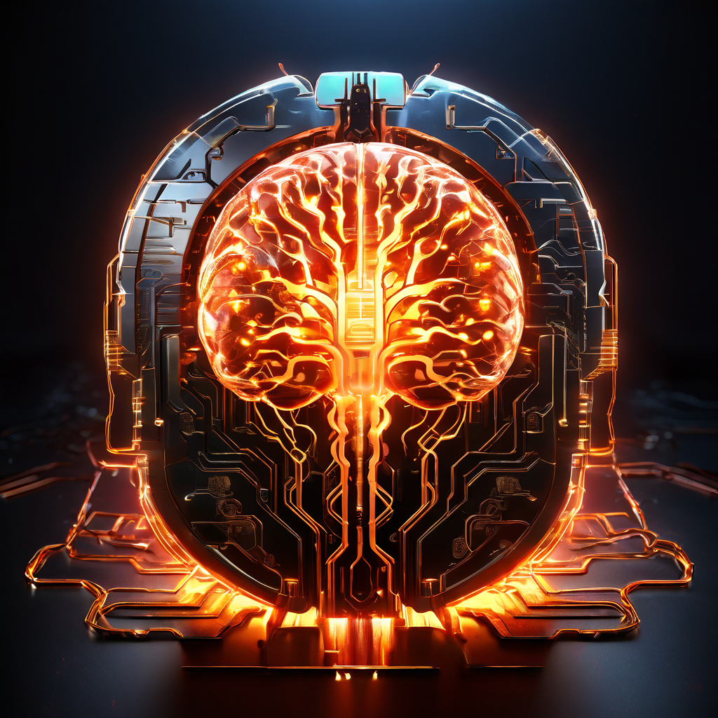 디지털 보호막이 빛나는 두뇌의 공격으로 균열이 가며 취약한 회로 핵심부가 노출되는 사이버 보안 위협 상황을 상징적으로 묘사한 이미지입니다.