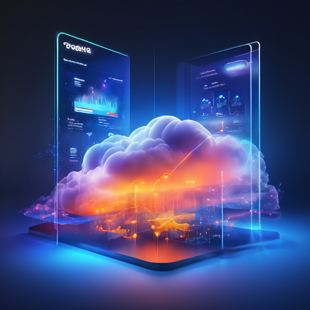 Futuristic digital platform interface showing live chat response time comparison between peak and off-peak hours with connected...