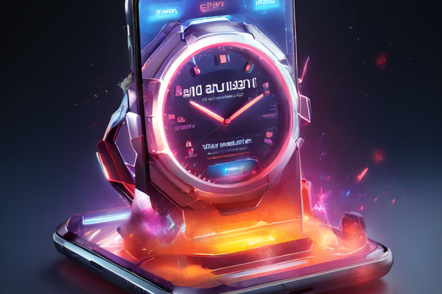 Abstract digital interface showing a countdown timer layer over a glowing mobile gaming session with secure data flow paths.