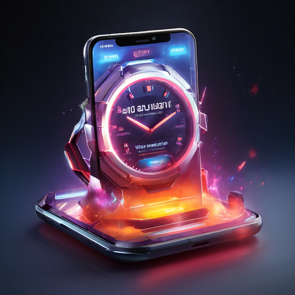 Abstract digital interface showing a countdown timer layer over a glowing mobile gaming session with secure data flow paths.